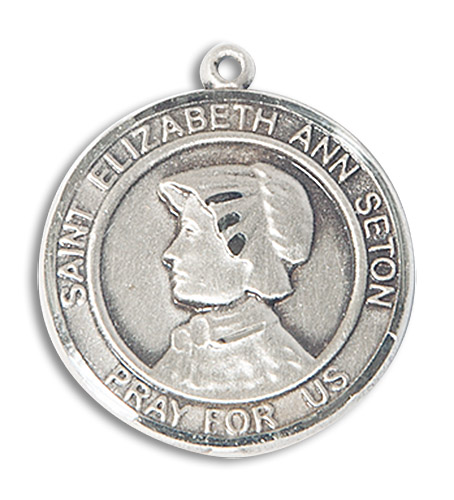 St. Elizabeth Ann Seton Medal - Sterling Silver Round Trimmed Pendant (2 Sizes)