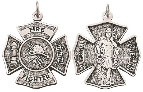 St. Florian Cross Firefighter Necklace - Sterling Silver Medal On 24" Stainless Chain (SM9041SH