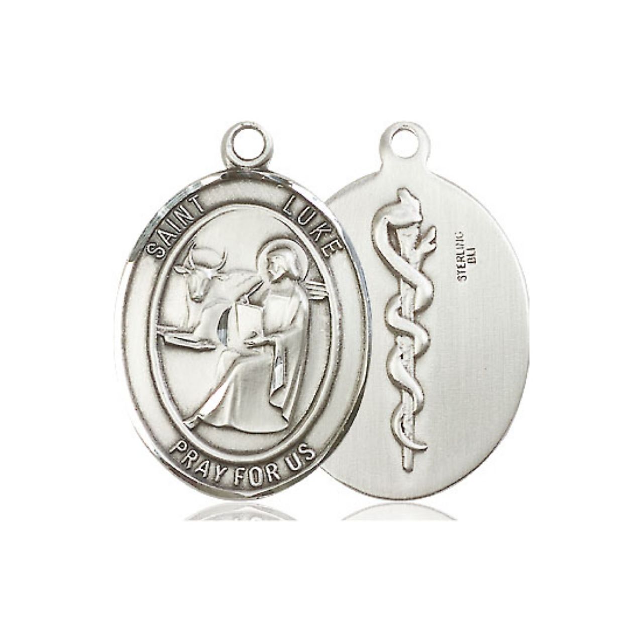 St. Luke Doctor Medal - Sterling Silver Oval Pendant (2 Sizes)