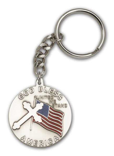 God Bless America Keychain - Silver Finish