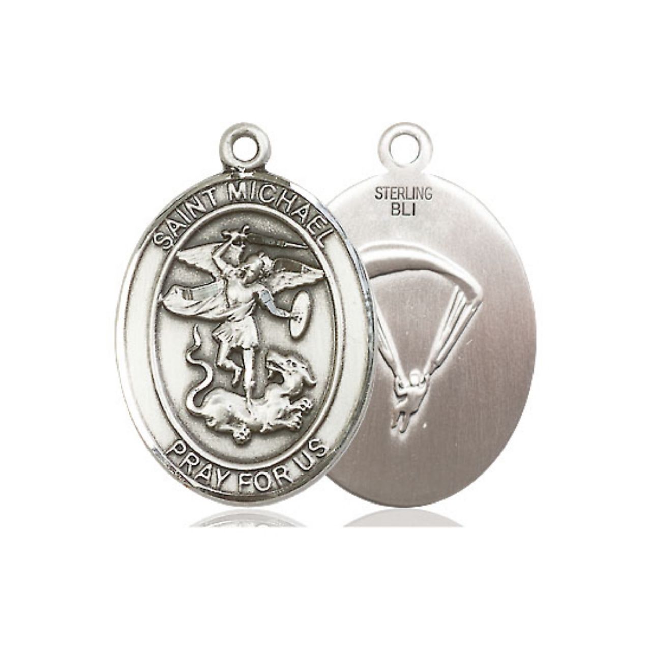 St. Michael Paratrooper Medal - Sterling Silver Oval Pendant (3 Sizes)