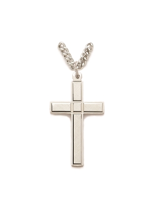 Engraved Mens Cross Necklace - Sterling Silver Pendant on 24