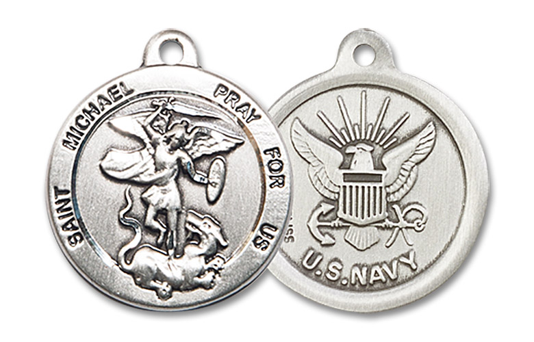 St. Michael Navy Medal - Sterling Silver 7/8" x 3/4" Round Pendant (0342SS6)