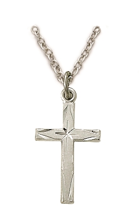 Engraved Brushed Ladies Cross Necklace - Sterling Silver Pendant on 18" Stainless Chain (SX9068SH)