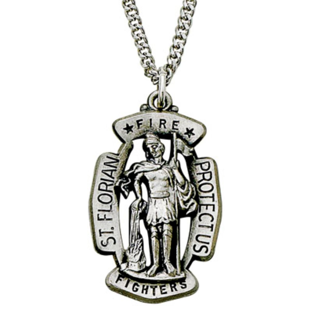 St. Florian Firefighter Necklace - Sterling Silver Medal On 24