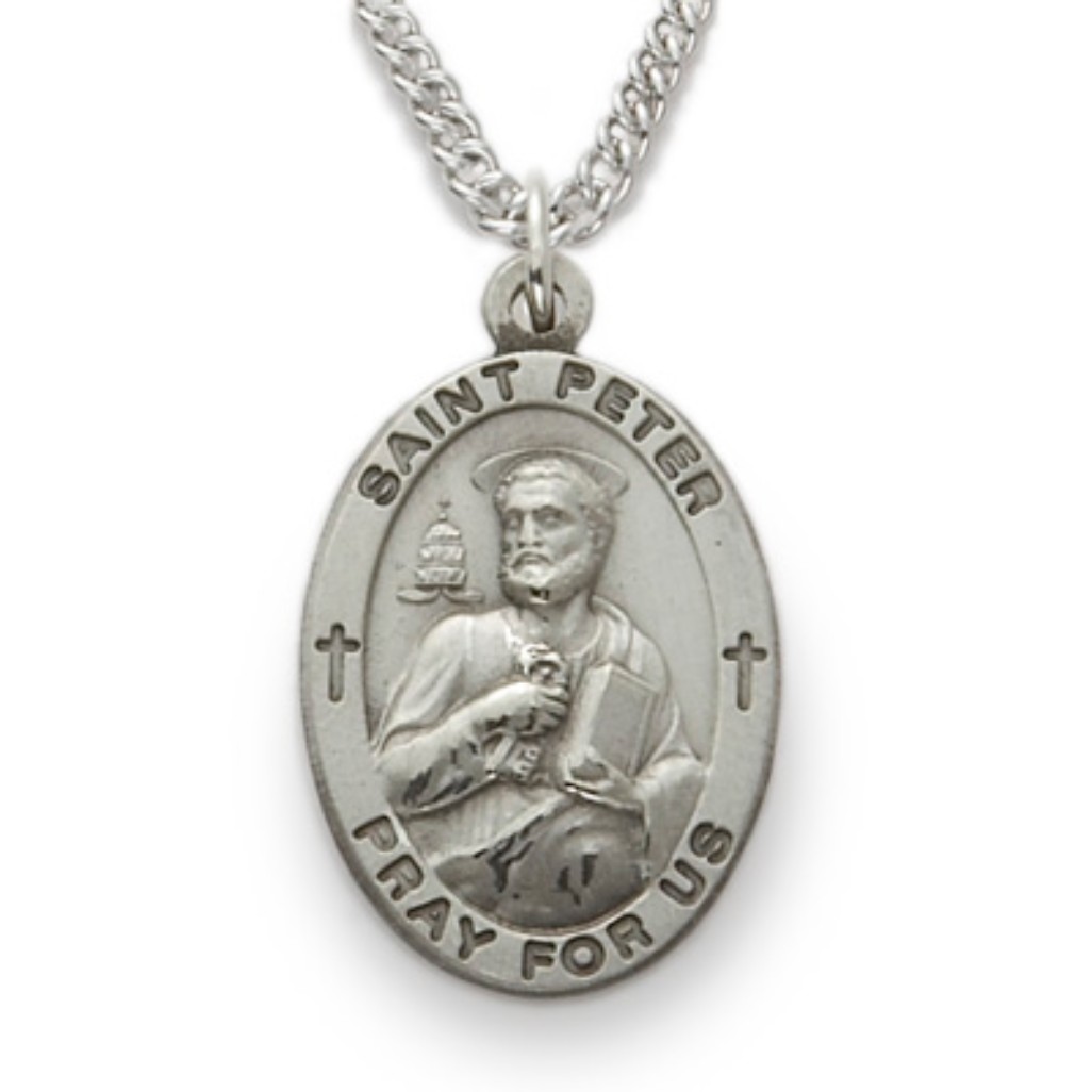 St. Peter Necklace - Sterling Silver Medal on 24" Stainless Chain (SM8847SH)