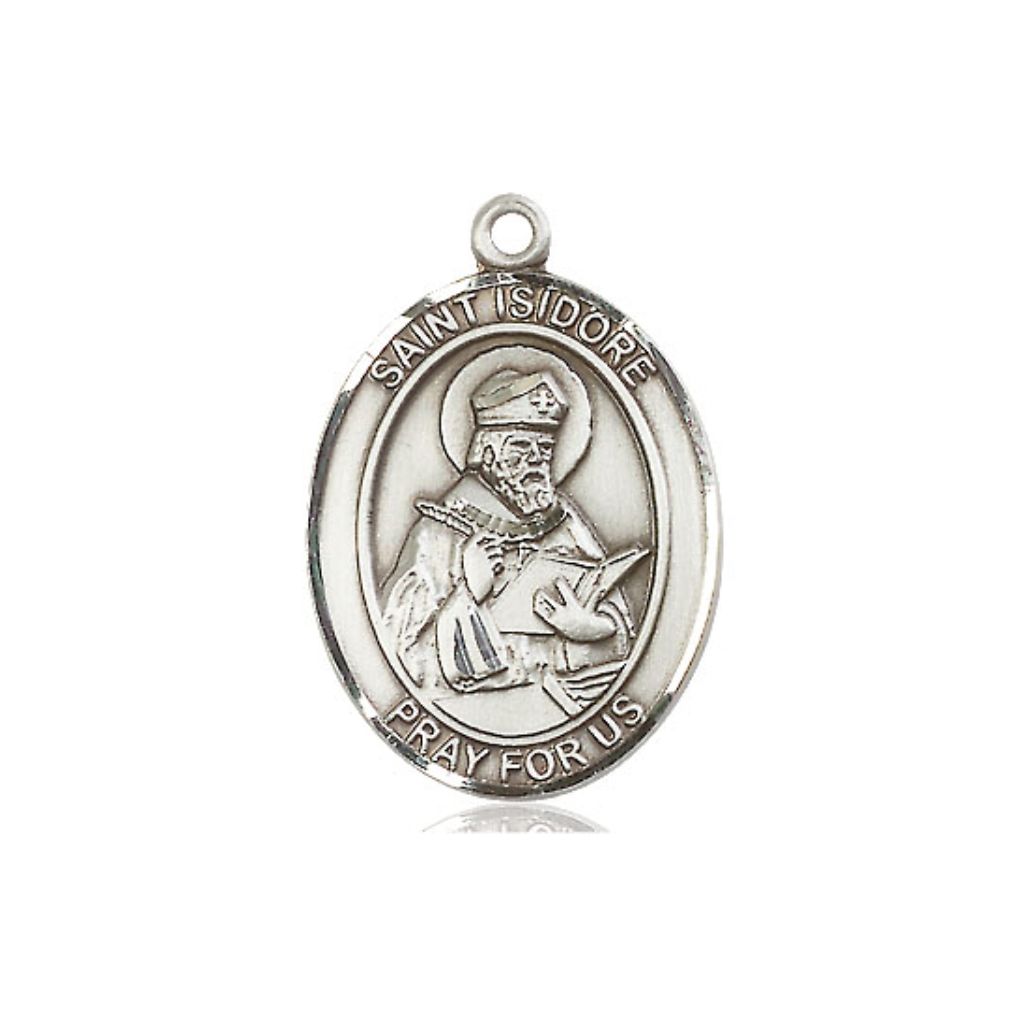 St. Isidore of Seville Medal - Sterling Silver Oval Pendant (3 Sizes)