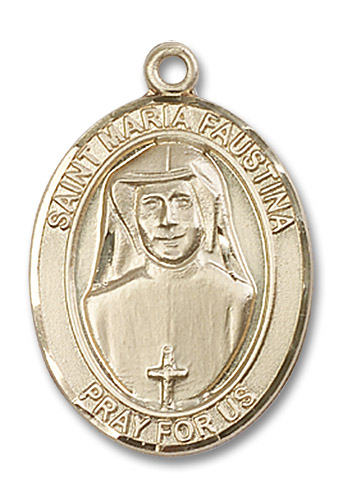 St. Maria Faustina Medal - 14kt Gold Oval Pendant (3 Sizes)