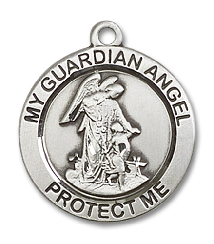 Guardian Angel Medal - Sterling Silver 3/4" x 3/4" Round Pendant (4053SS)