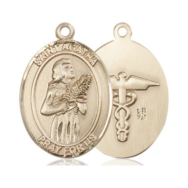 St. Agatha Nurse Medal - 14kt Gold Oval Pendant (2 Sizes)