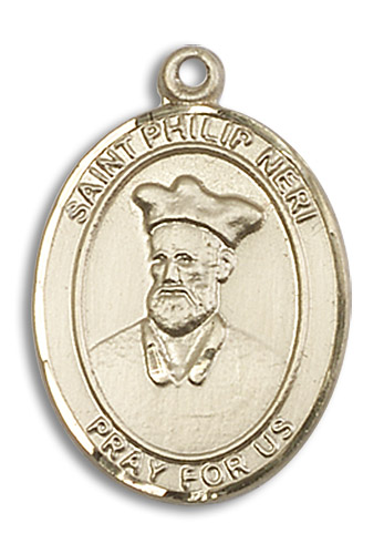 St. Philip Neri Medal - 14kt Gold Oval Pendant (3 Sizes)