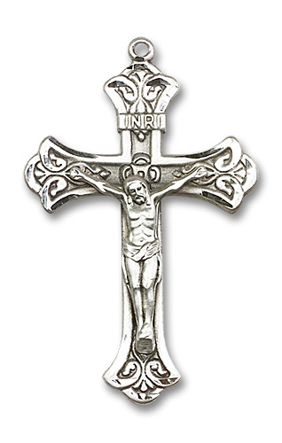 Embellished Crucifix Pendant - Sterling Silver (2 Sizes)