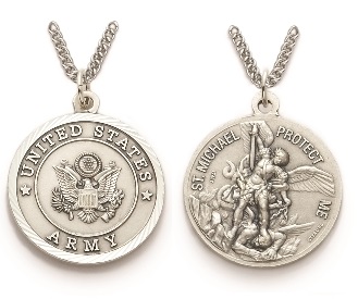 Large St. Michael Army Necklace - Sterling Silver Round Medal On 24