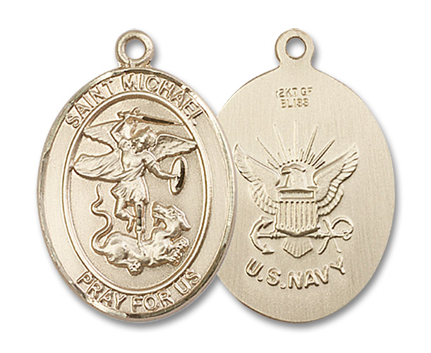 St. Michael Navy Medal - 14kt Gold Oval Pendant (3 Sizes)