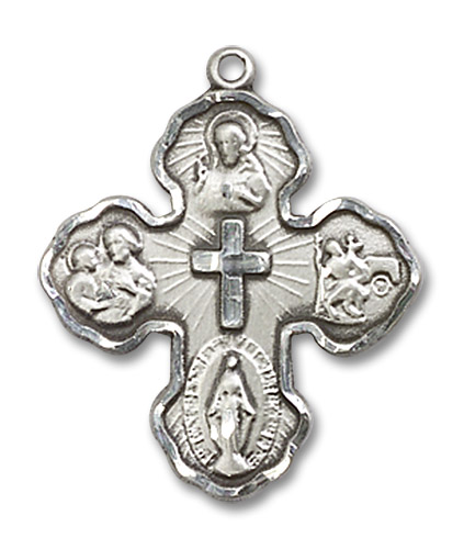 Large 5-Way Medal - Sterling Silver 1" x 3/4" Pendant (2058SS)