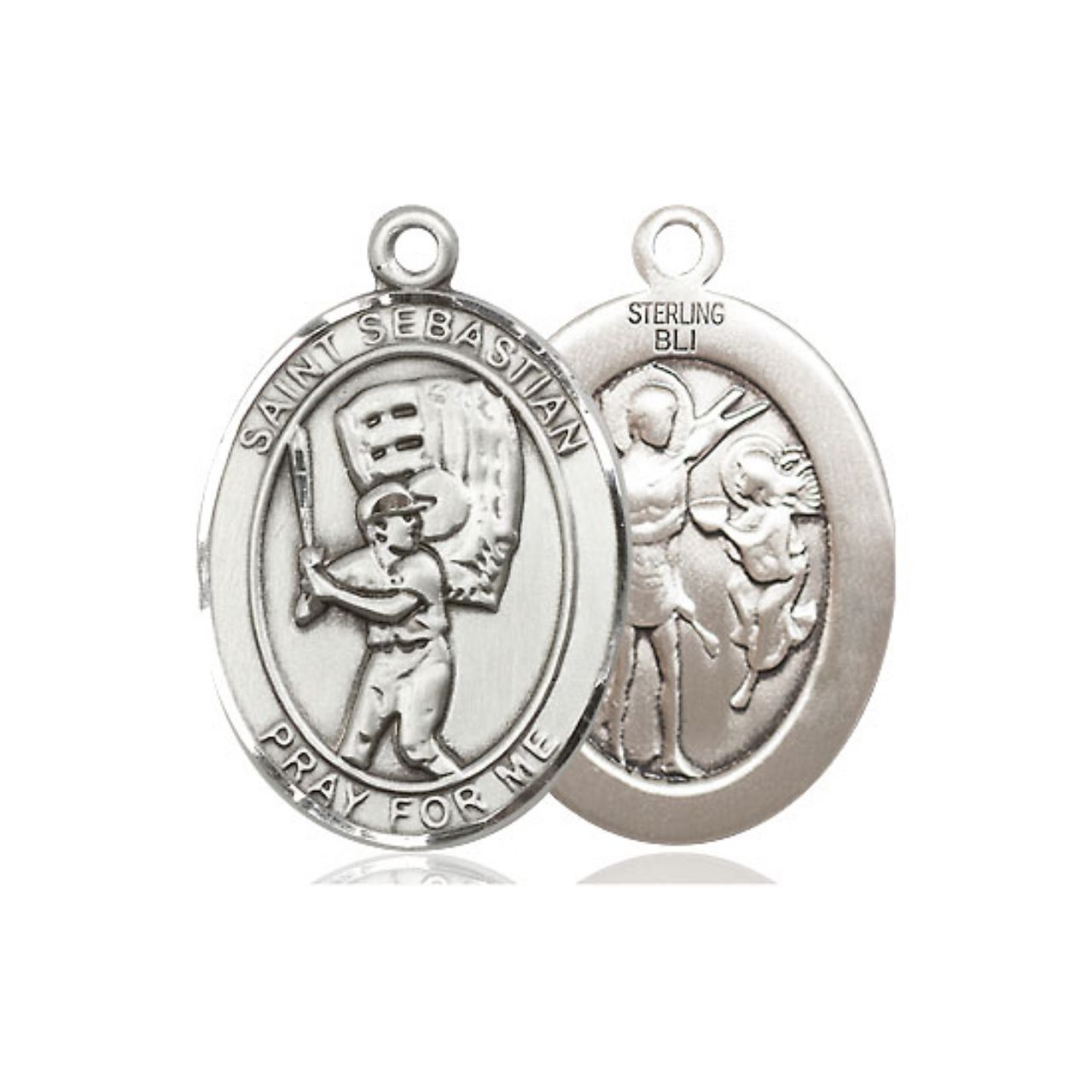 St. Sebastian Baseball Medal - Sterling Silver Oval Pendant (2 Sizes)