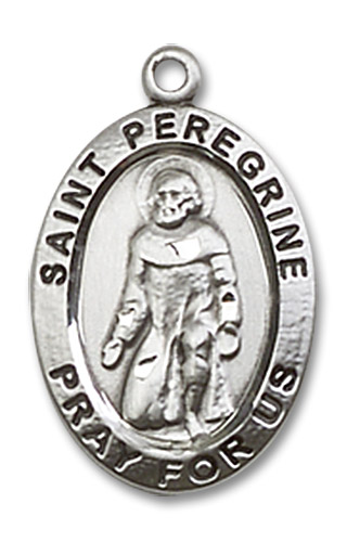 St. Peregrine Medal - Sterling Silver 3/4" x 1/2" Oval Pendant (3986SS)