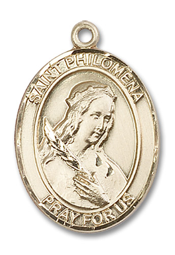 St. Philomena Medal - 14kt Gold Oval Pendant (3 Sizes)