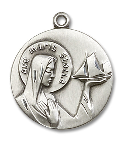 Ave Maris Stella Medal - Sterling Silver 1" x 7/8" Round Pendant (4232SS)
