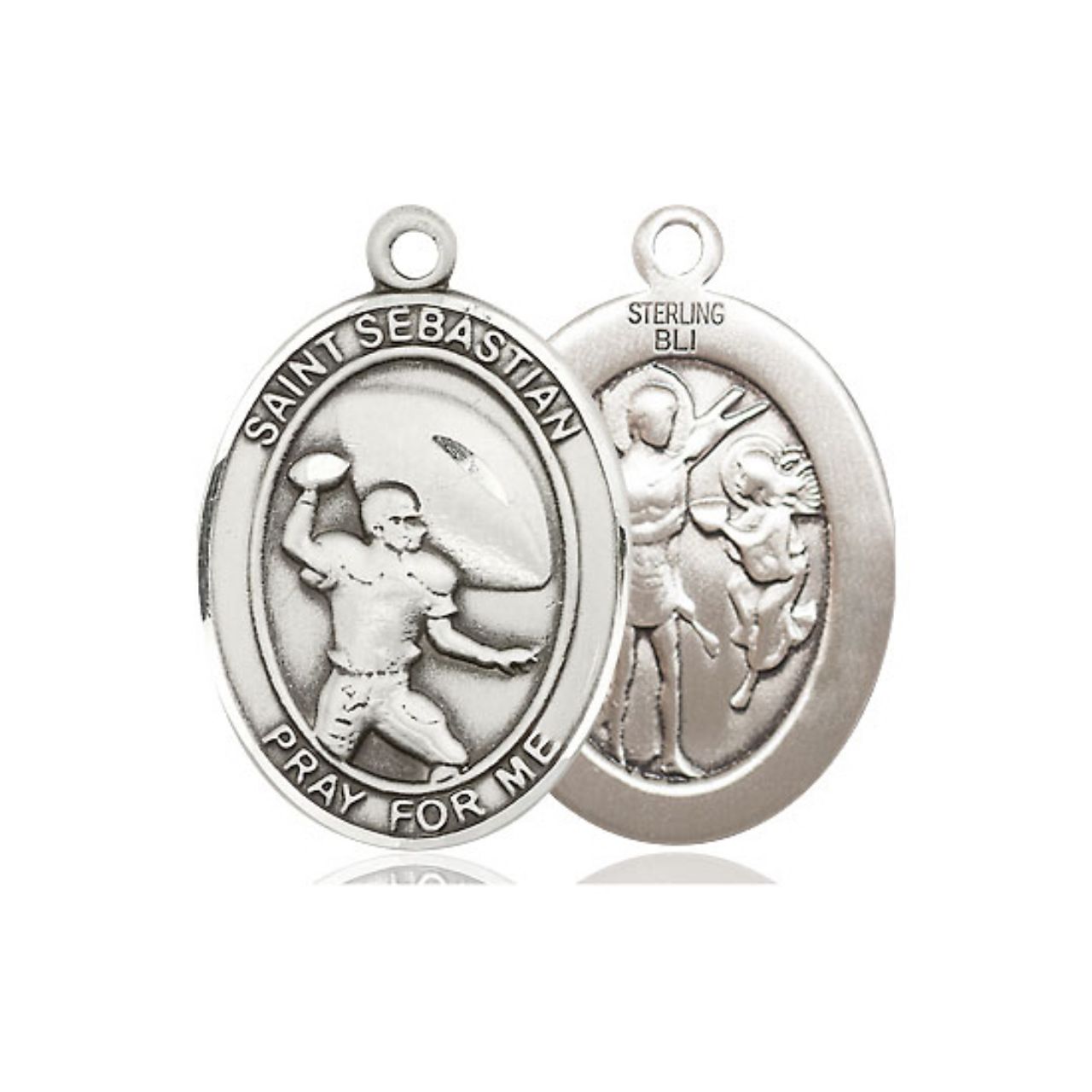 St. Sebastian Football Medal - Sterling Silver Oval Pendant (2 Sizes)
