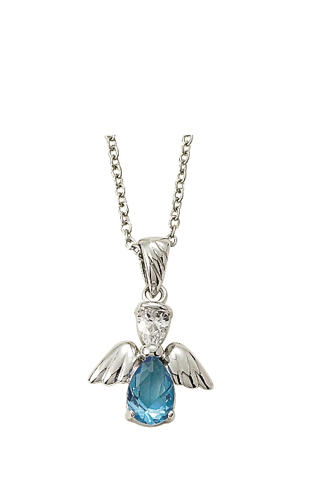 December Angel Birthstone Necklace - Sterling Silver Pendant On 18