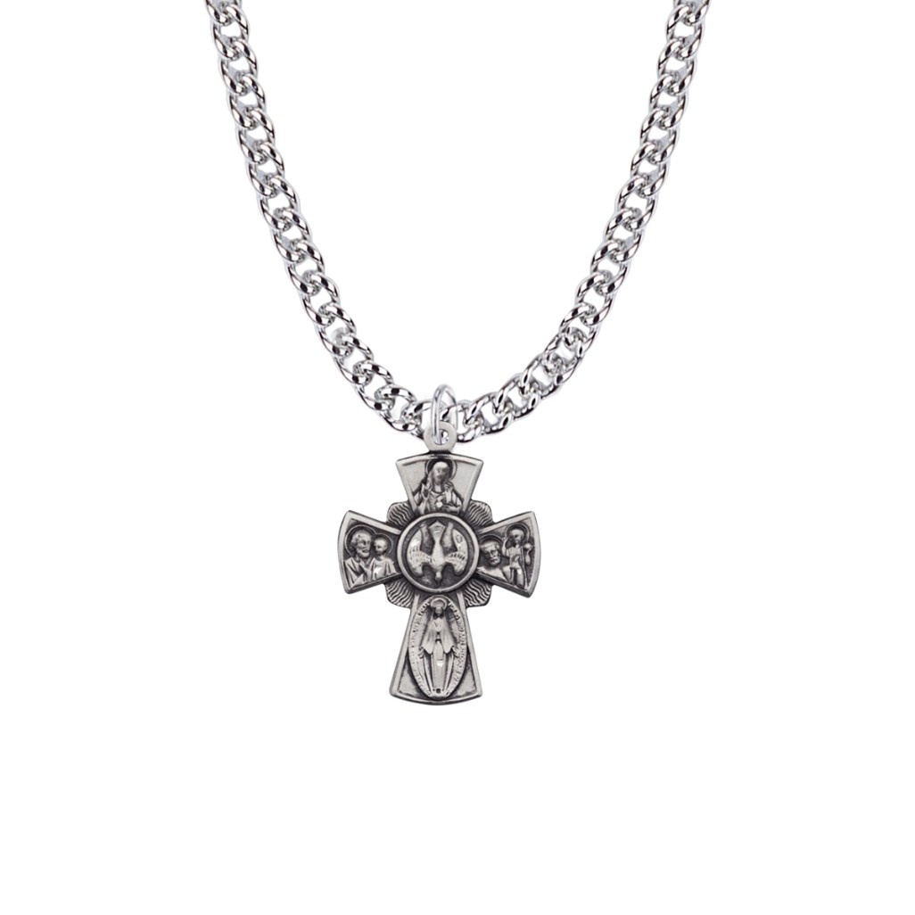 4-Way Medal Necklace - Sterling Silver Pendant on 24