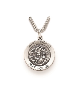 St. Michael Necklace - Sterling Silver Round Medal On 20