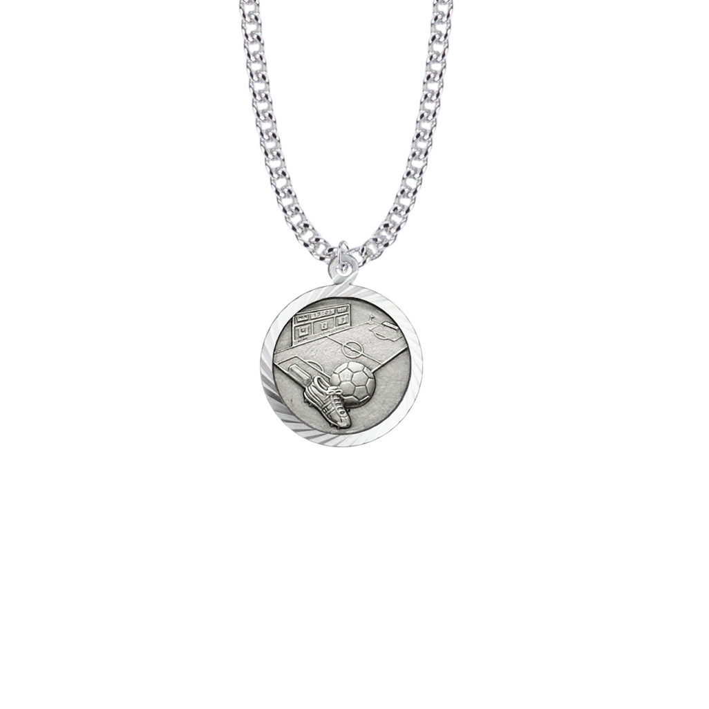 St. Christopher Boy's Soccer Necklace - Sterling Silver Round Medal On 20" Stainless Chain (SM0930SH