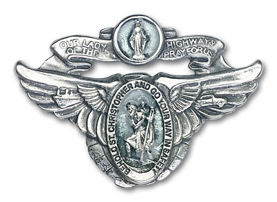Blue St. Christopher & Our Lady of the Highway Visor Clip - Silver Finish (1017EV)