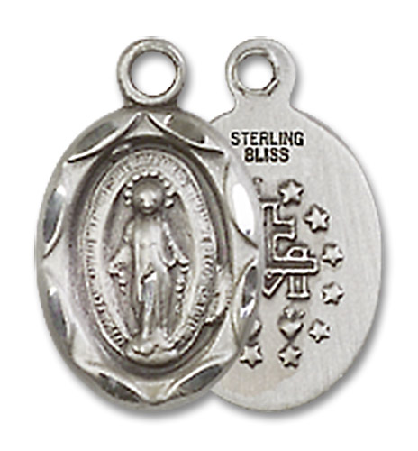 Embellished Miraculous Medal Charm - Sterling Silver Oval Pendant (0301MSS)