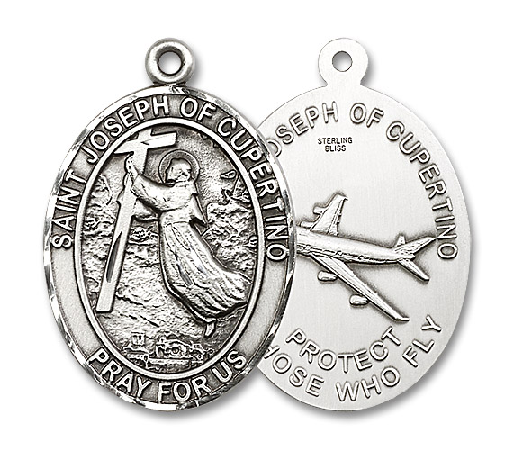 Extra Large St. Joseph of Cupertino Pilot Medal - Sterling Silver 1 7/8" x 1 1/4" Pendant (6057SS)