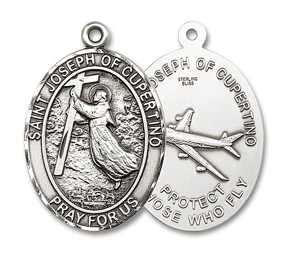 Extra Large St. Joseph of Cupertino Pilot Medal - Sterling Silver 1 7/8