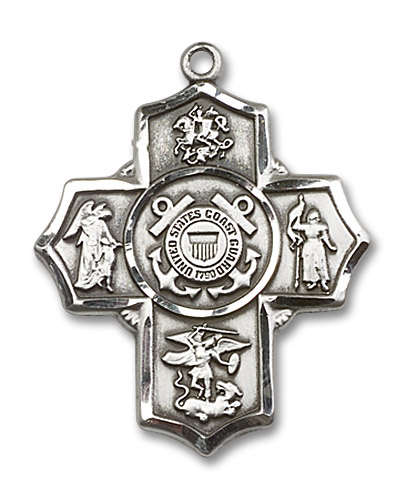 Large Coast Guard 5-Way Medal - Sterling Silver 1 1/4" x 1" Pendant (5790SS3)