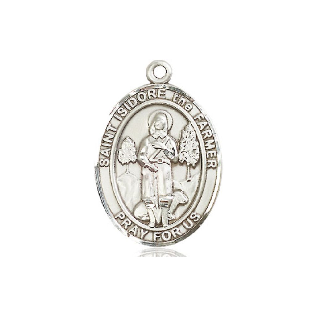St. Isidore The Farmer Medal - Sterling Silver Oval Pendant (3 Sizes)
