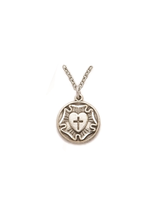 Lutheran Rose Necklace - Sterling Silver Round Medal on 18