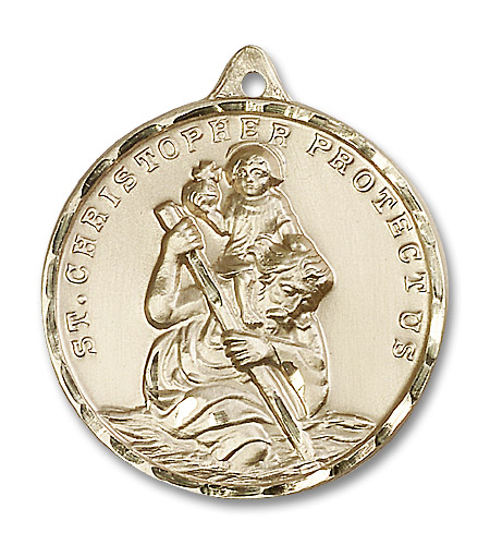 Extra Large St. Christopher Medal - 14kt Gold 1 3/8