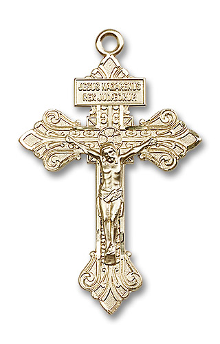 Oversized Pardon Crucifix Pendant - 14kt Gold 2 1/8