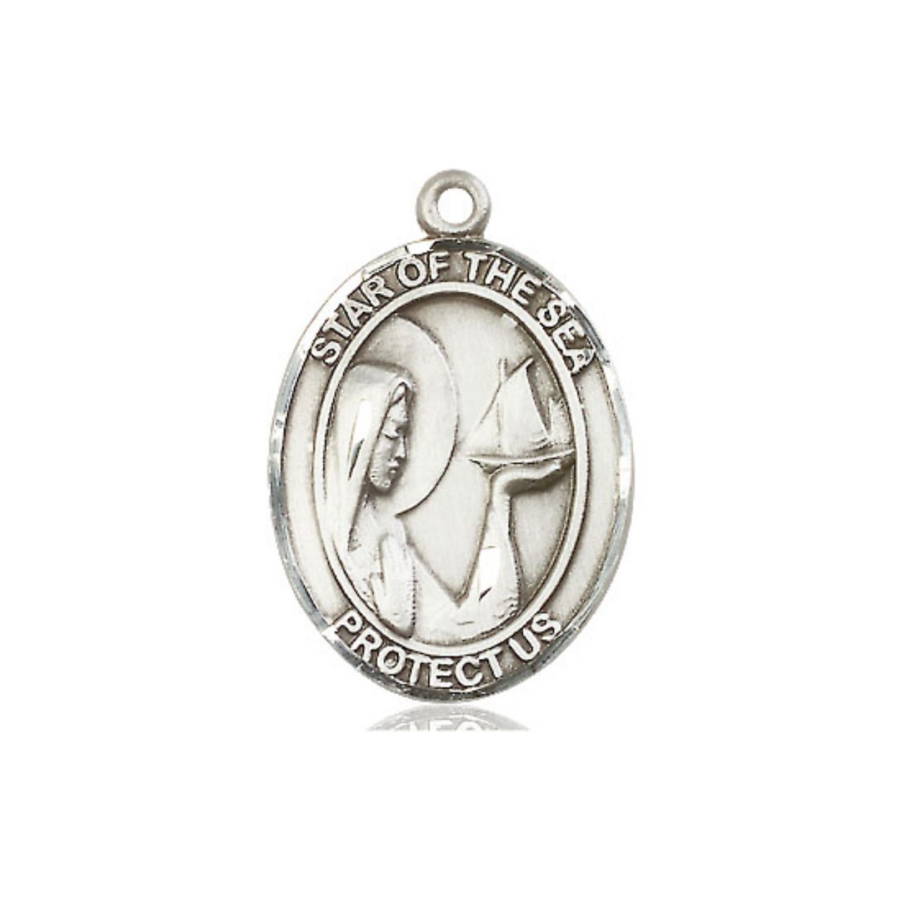 Our Lady Star of The Sea Medal - Sterling Silver Oval Pendant (3 Sizes)