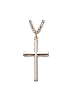 Mens Flared Cross Necklace - Sterling Silver Pendant on 24" Stainless Chain (SX8625SH)