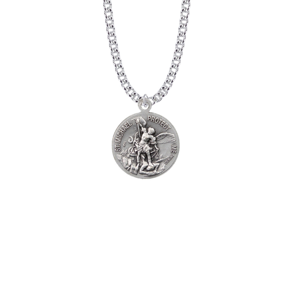 Small St. Michael Coast Guard Necklace - Sterling Silver Medal On 20" Stainless Chain (SM8469SH)