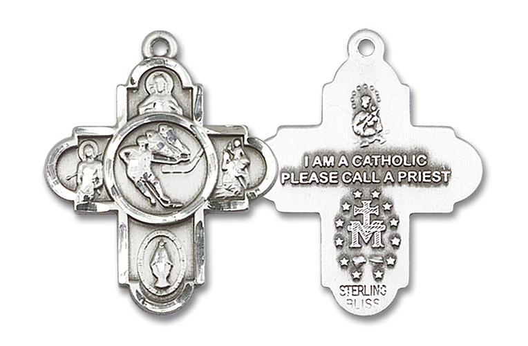 5-Way Ice Hockey Medal - Sterling Silver 1" x 1 5/8" Pendant (5744SS)