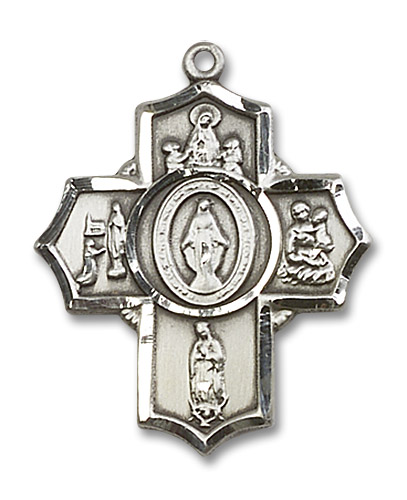 Marian Apparitions 5-Way Medal - Sterling Silver 1 1/4
