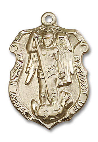 St. Michael Police Shield Medal - 14kt Gold Oval Pendant (2 Sizes)