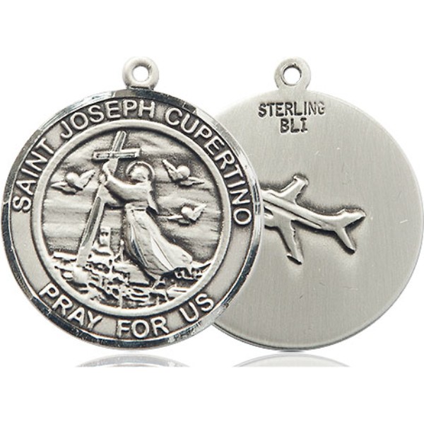 St. Joseph of Cupertino Pilot Medal - Sterling Silver Round Pendant (2 Sizes)