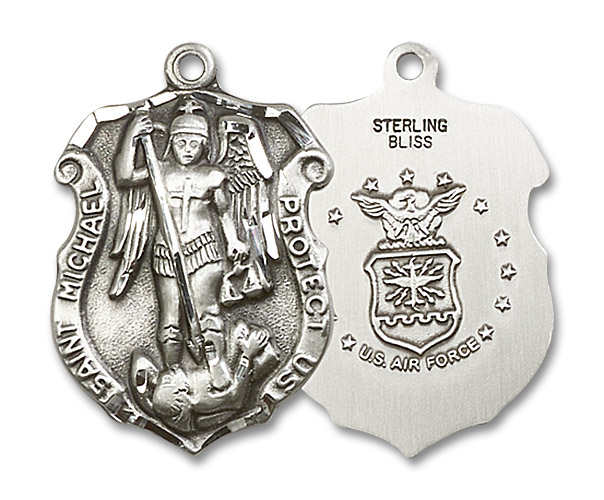 Large St. Michael Air Force Shield Medal - Sterling Silver 1 1/4" x 3/4" Pendant (5448SS1)