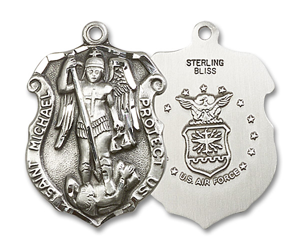Large St. Michael Air Force Shield Medal - Sterling Silver 1 1/4