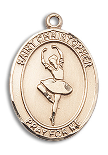 St. Christopher Simple Dance Medal - 14kt Gold Oval Pendant (2 Sizes)