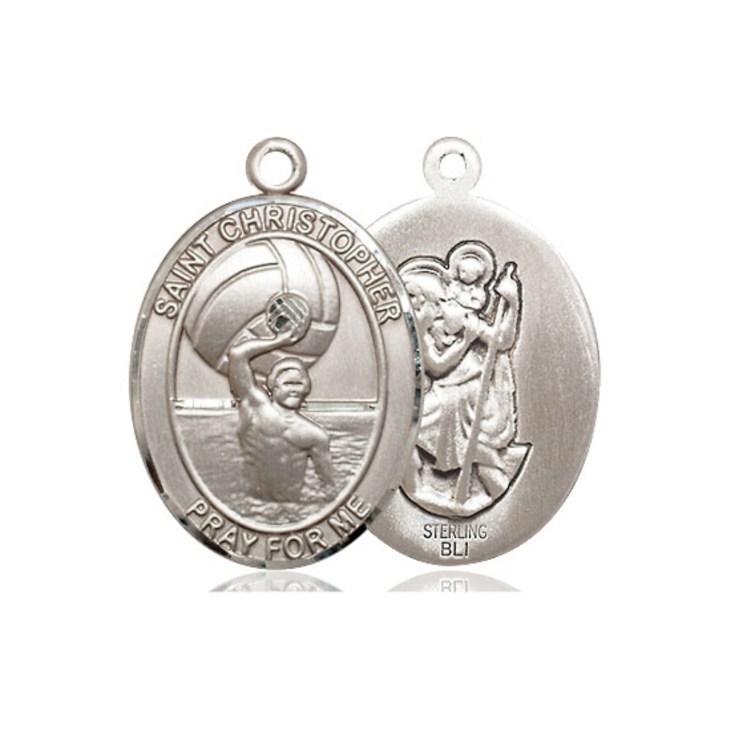 St. Christopher Men's Water Polo Medal - Sterling Silver Oval Pendant (2 Sizes)