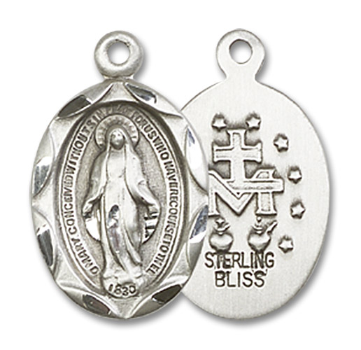 Miraculous Medal - Sterling Silver 3/4" x 3/8" Oval Pendant (0612MSS)