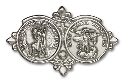 St. Christopher & St. Michael Visor Clip  - Silver Finish (1034V)